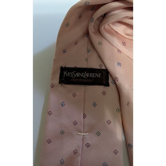 Yves Saint Laurent Necktie Men's Classic Tie Pink With Diamonds YSL Silk (146) - Picture 2 of 2